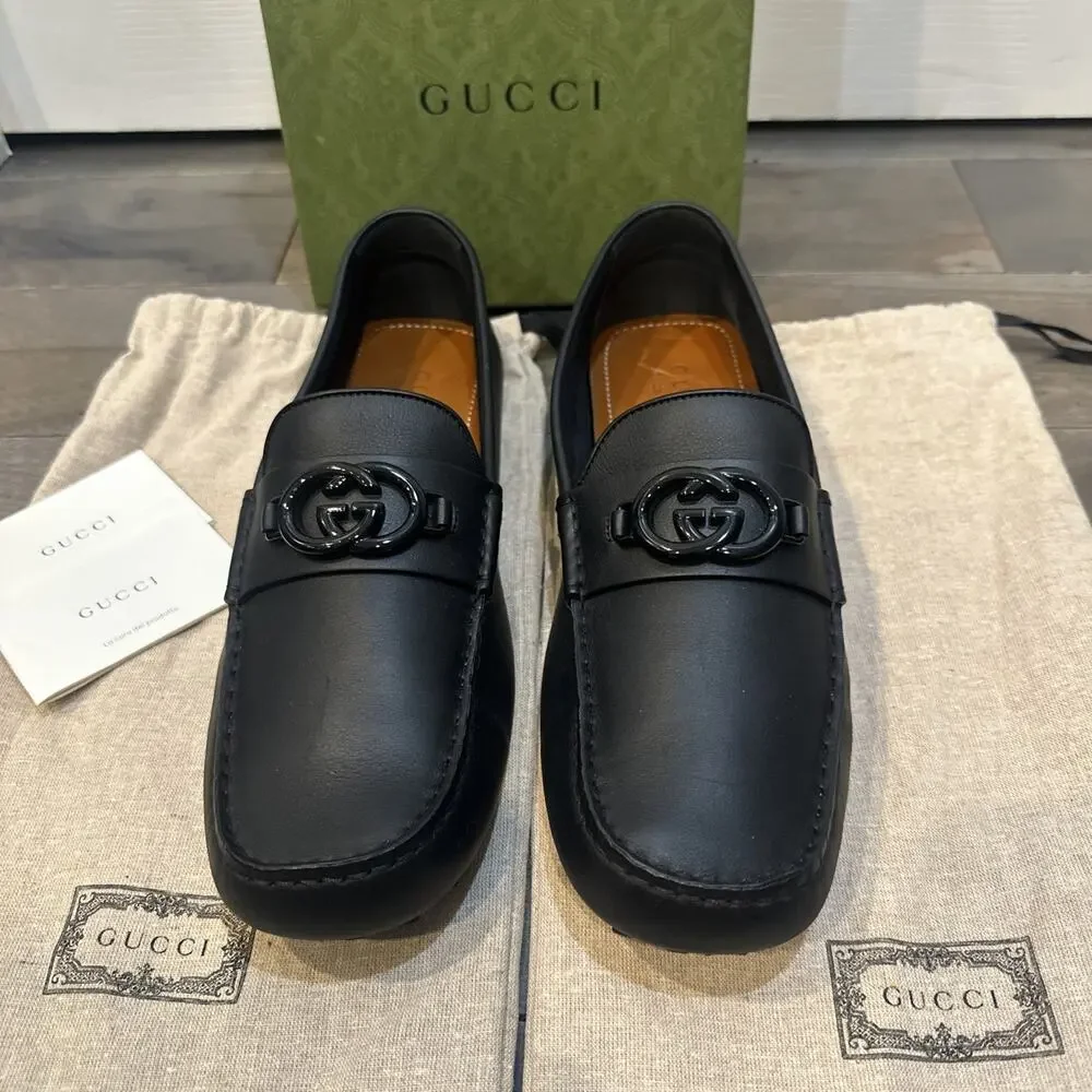 AUTHENTIC GUCCI INTERLOCKING G MOCCASINS LOAFERS 692379 GG 11.5 (fits USA 12.5)